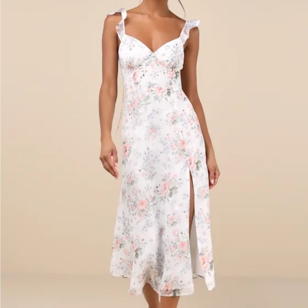 Lulu's White Floral Midi Dress